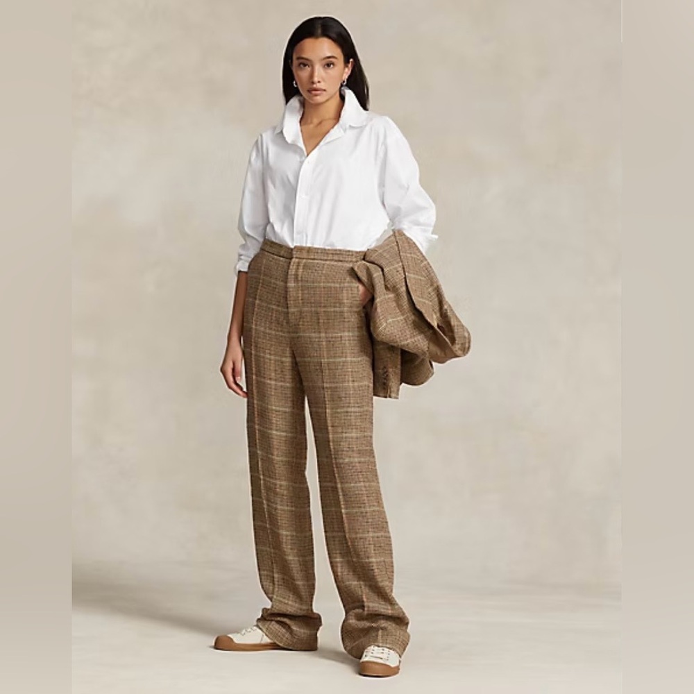 NWT Polo Ralph Lauren Plaid Linen-Silk Straight-Leg Pant sz 8 made in Portugal
